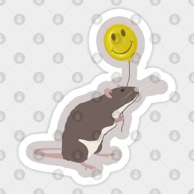 Rat with a Happy Face Balloon Sticker by ahadden